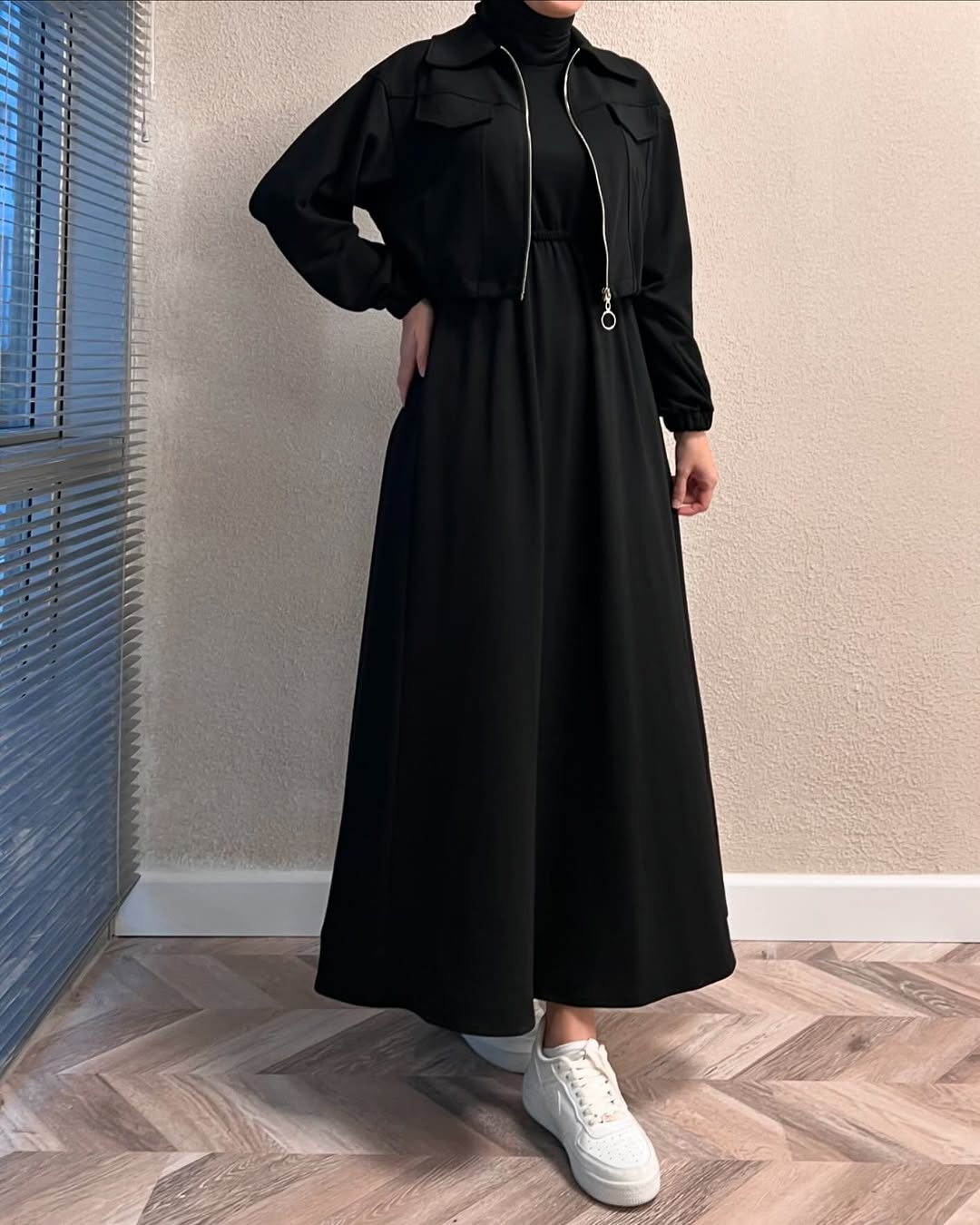 2 Pcs Winter Outfit Long Frock With Upper Fleece Jacket