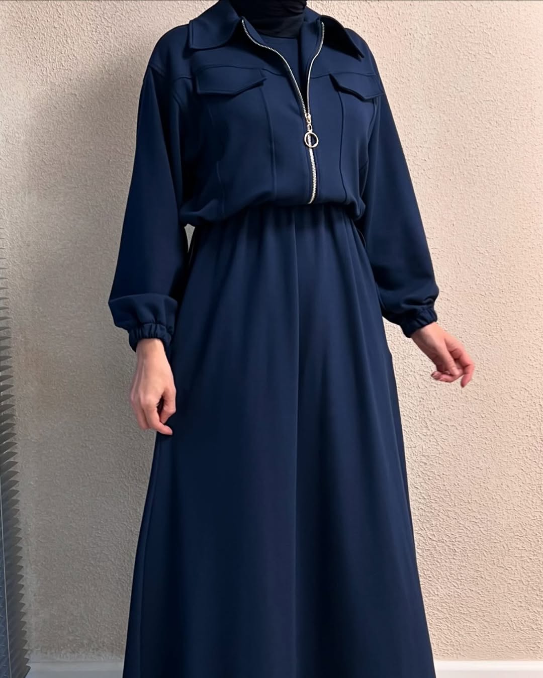 2 Pcs Winter Outfit Long Frock With Upper Fleece Jacket