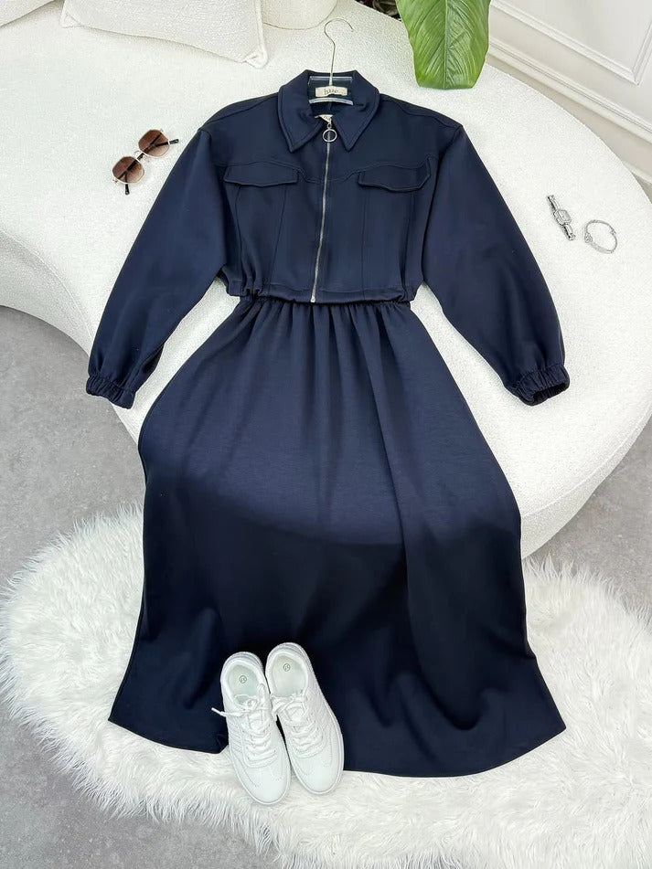 2 Pcs Winter Outfit Long Frock With Upper Fleece Jacket