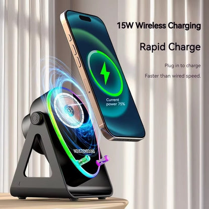 5-in-1 BT Speaker 5000mAh Rechargeable Induction Cell Phone Stand Stereo Sound Gift for Men Women