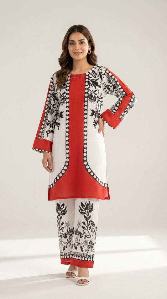 Premium Crepe Lawn Digital Printed 2PC Cord Set – Trendy Short Kurti & Trouser