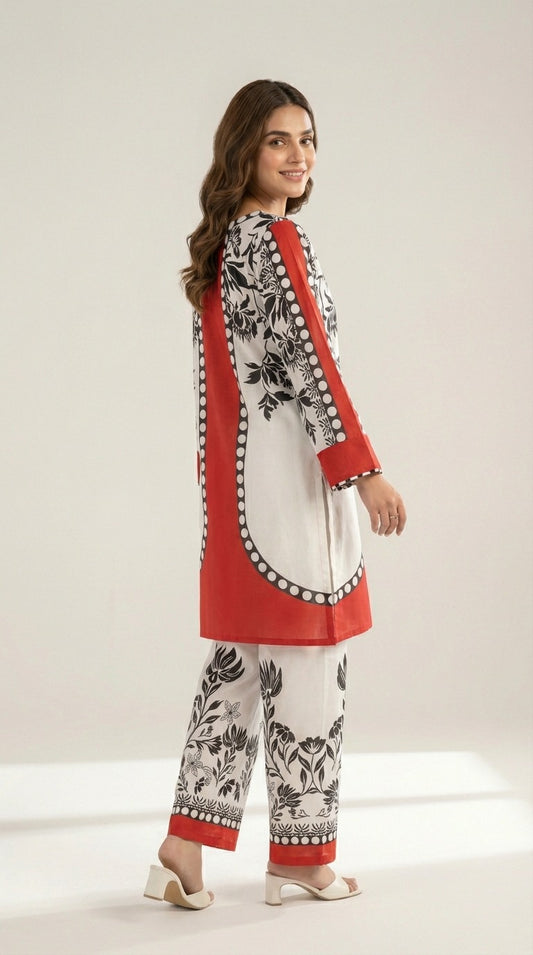 Premium Crepe Lawn Digital Printed 2PC Cord Set – Trendy Short Kurti & Trouser
