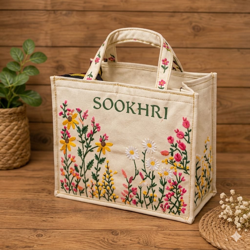 Sookhri Embroidered Jute Tote Bag – Premium Eco-Friendly Handbag