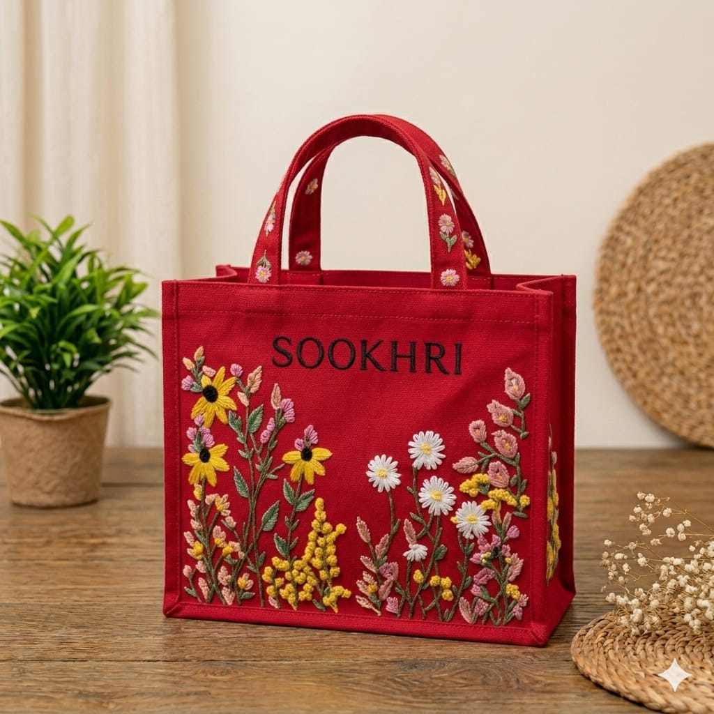 Sookhri Embroidered Jute Tote Bag – Premium Eco-Friendly Handbag