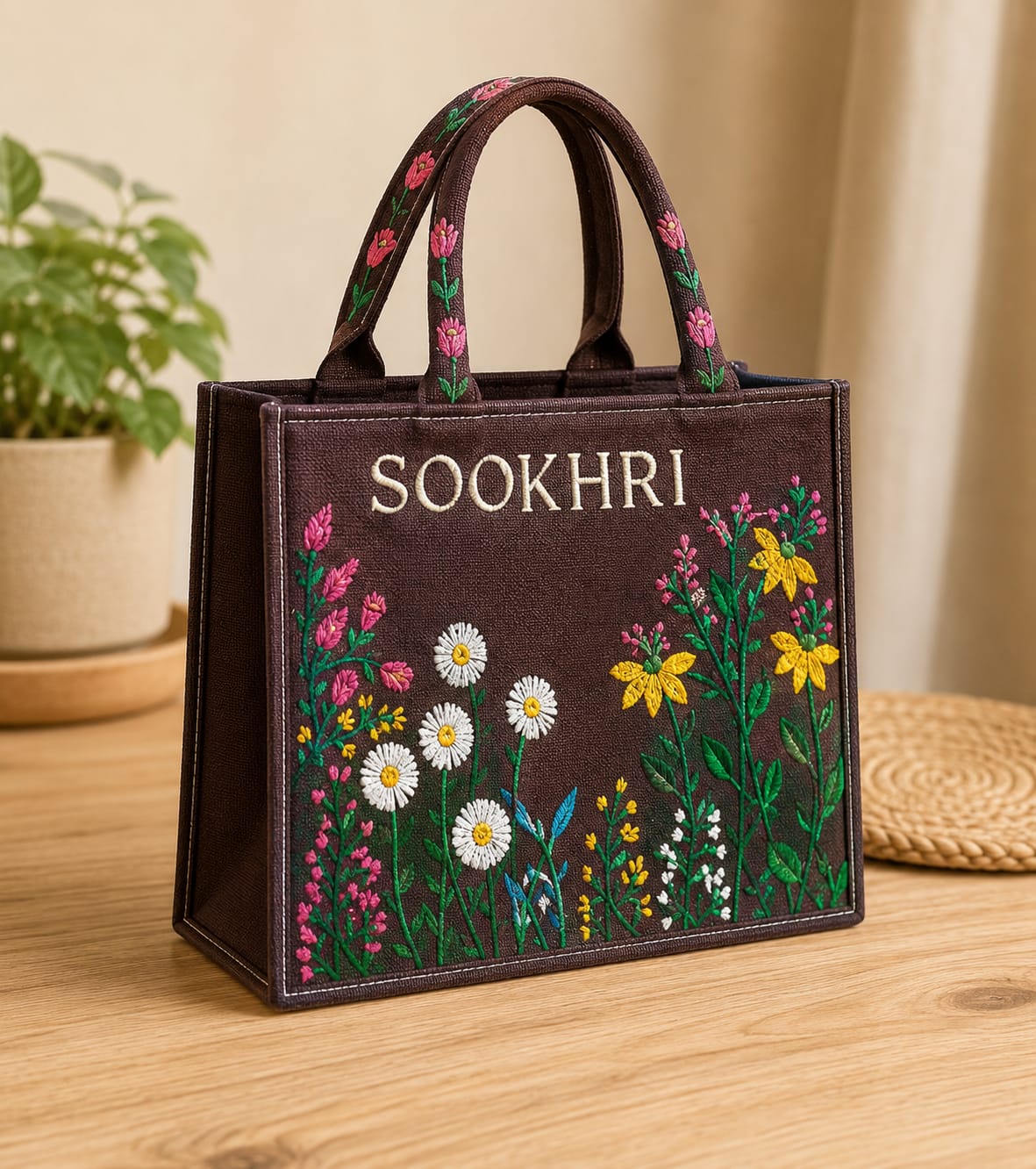 Sookhri Embroidered Jute Tote Bag – Premium Eco-Friendly Handbag