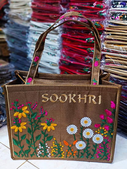 Sookhri Embroidered Jute Tote Bag – Premium Eco-Friendly Handbag