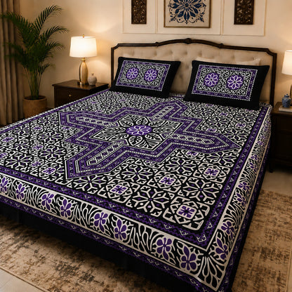 King Size Ajrak Block Print Cotton Bedsheet Set