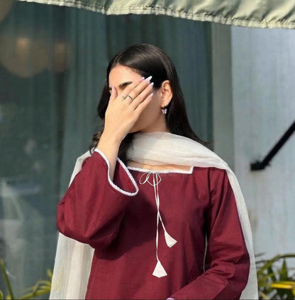 White Farshi Shalwar 3PC Cotton Suit