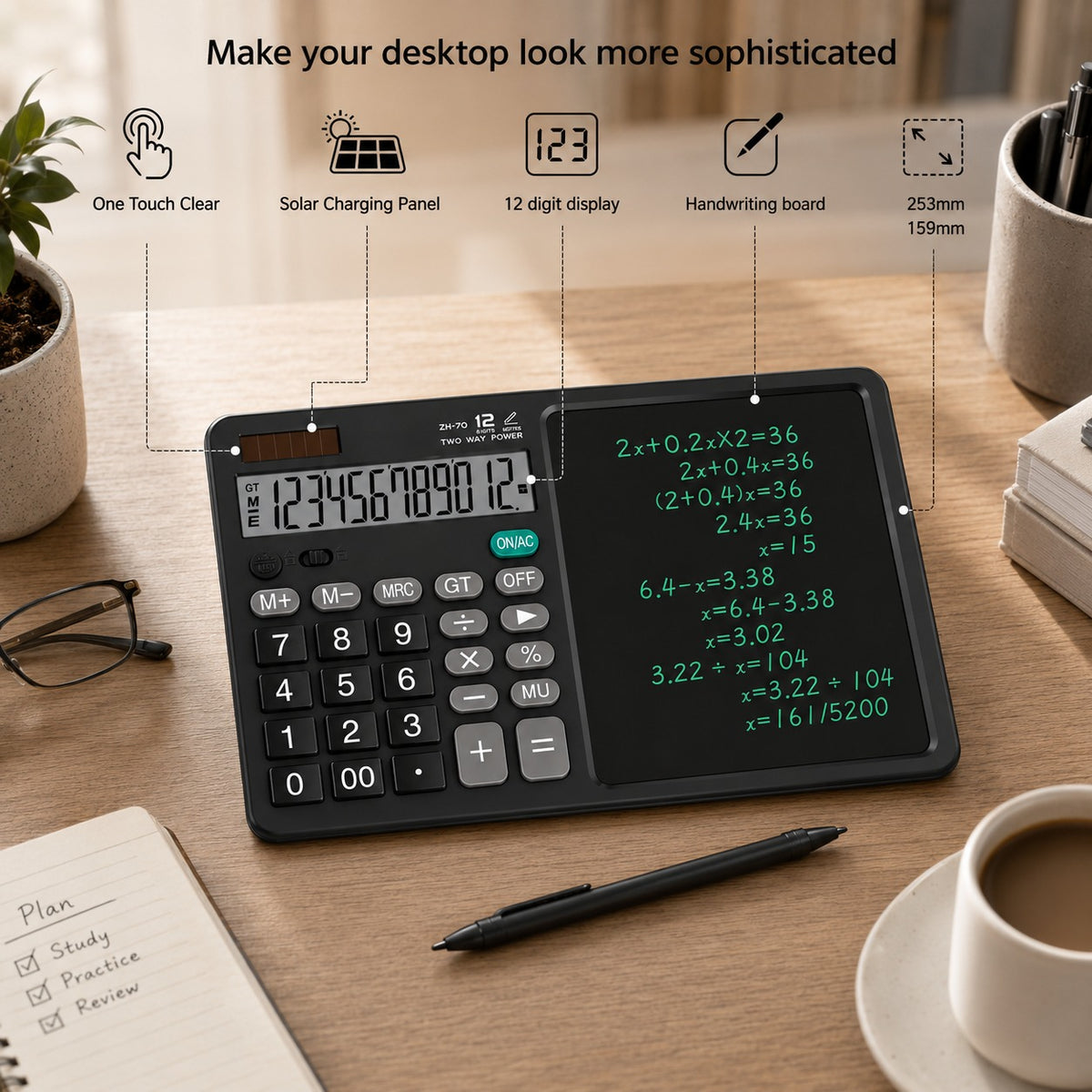 12-Digit Dual Power Calculator with LCD Writing Pad