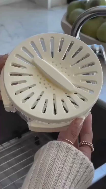 Folding Handle Drain Basket with Lid Fruit Vegetable Washing Bowl