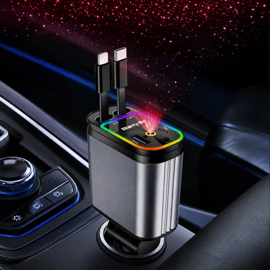 Retractable 4-in-1 Car Charger with Star Light