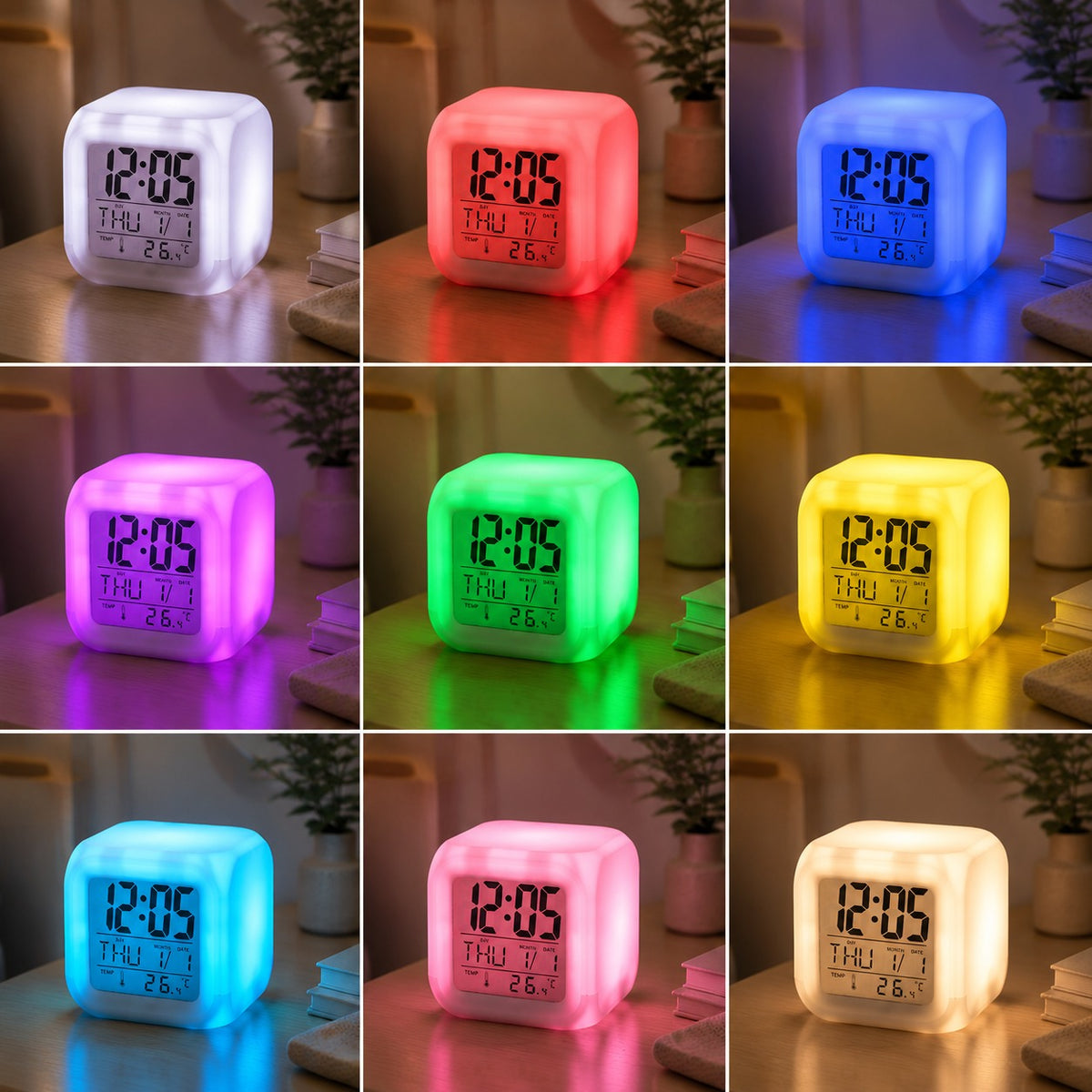 7-Color Glowing LED Digital Alarm Clock
